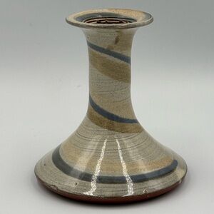 Tater Knob Pottery Ceramic Beige Swirl Handmade Candle Holder with Glossy Finish